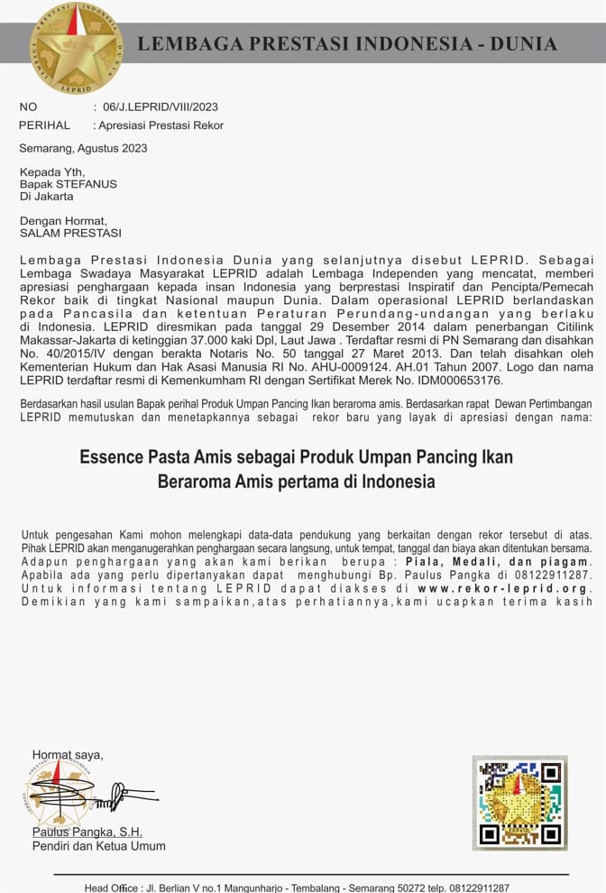 Sertifikat Rekor Diva Pancing